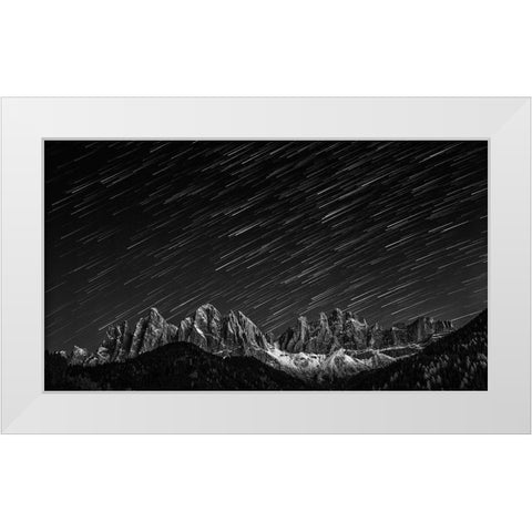 Starfall In The Dolomites White Modern Wood Framed Art Print by Shcherbina, Valeriy