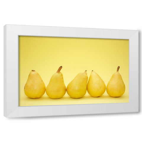 Five Pears White Modern Wood Framed Art Print by Saratonina, Sarah