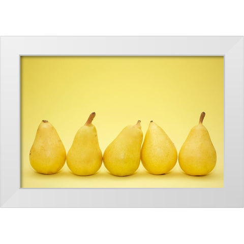 Five Pears White Modern Wood Framed Art Print by Saratonina, Sarah