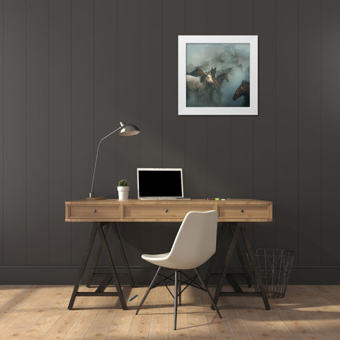 Lost Horses White Modern Wood Framed Art Print by Taskin, Huseyin