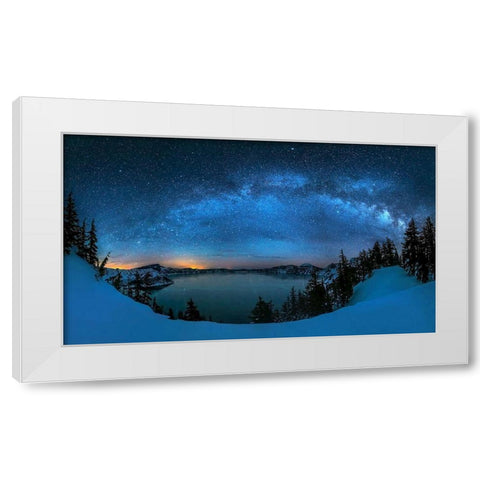 Starry Night Over The Crater Lake White Modern Wood Framed Art Print by Zhu, Hua