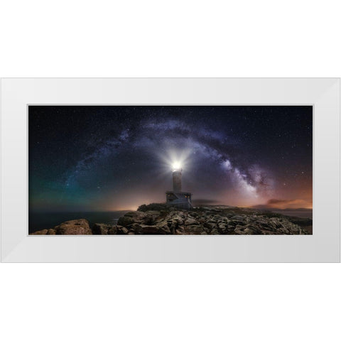 Lighthouse And Milky Way White Modern Wood Framed Art Print by F. Turienzo, Carlos