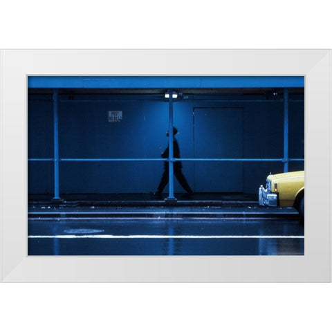 Yellow Car-From The Series Qnew York Bluesq White Modern Wood Framed Art Print by Matthes, Dieter
