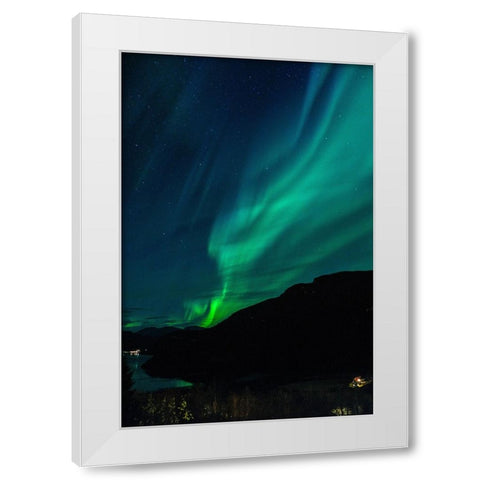 Northern Lights In October White Modern Wood Framed Art Print by Caroline Stroksnes, Mette