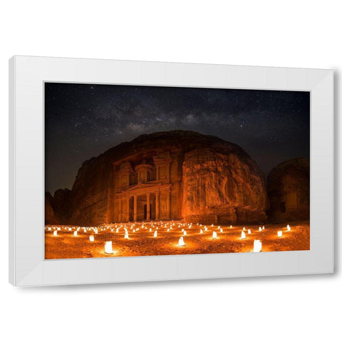 Petra By Night White Modern Wood Framed Art Print by Jamal, Khalid