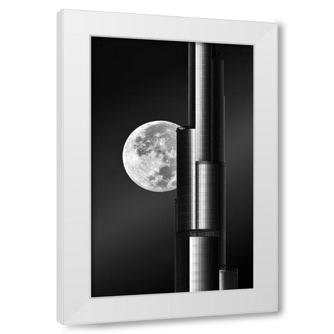 Super Moon Burjkhalifa White Modern Wood Framed Art Print by Anjum, Zohaib