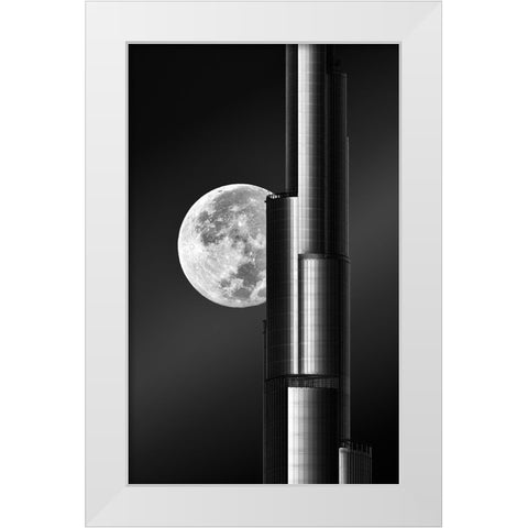 Super Moon Burjkhalifa White Modern Wood Framed Art Print by Anjum, Zohaib
