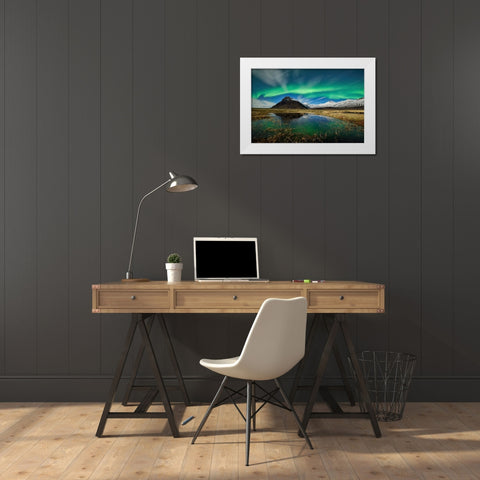 The Green Dancer White Modern Wood Framed Art Print by Moreno, Miguel