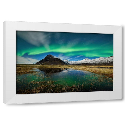 The Green Dancer White Modern Wood Framed Art Print by Moreno, Miguel
