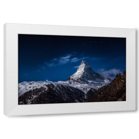 Full Moon At Matterhorn White Modern Wood Framed Art Print by Gonzalez Vera, Jesus
