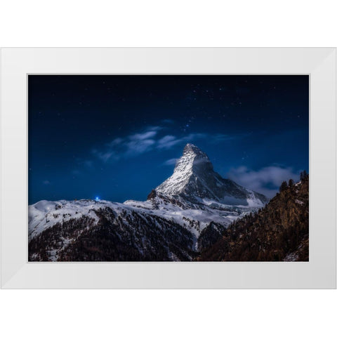 Full Moon At Matterhorn White Modern Wood Framed Art Print by Gonzalez Vera, Jesus