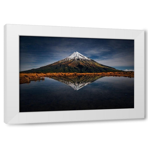 Mount Taranaki - A Starry Night White Modern Wood Framed Art Print by Zhang, Yan