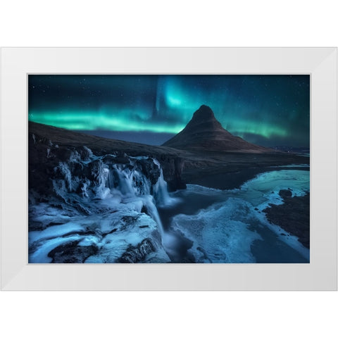 Frozen Falls White Modern Wood Framed Art Print by F. Turienzo, Carlos