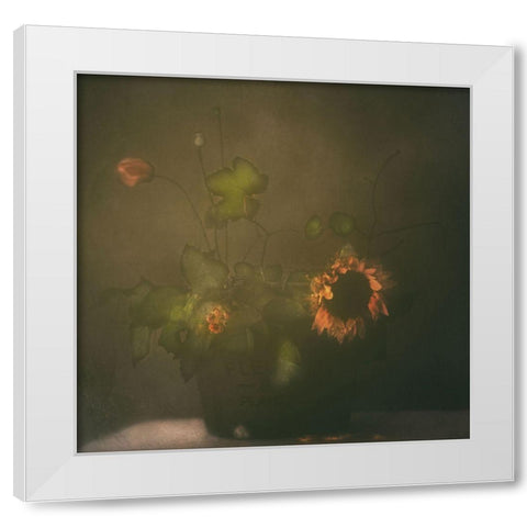 Tears Of Sunflower White Modern Wood Framed Art Print by Devos, Delphine