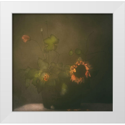Tears Of Sunflower White Modern Wood Framed Art Print by Devos, Delphine