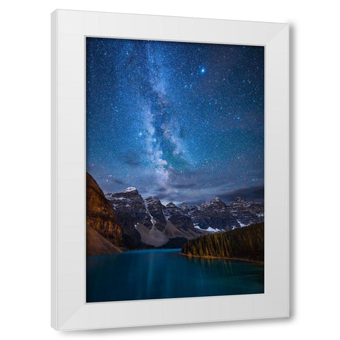 Moraine Lake Under The Night Sky White Modern Wood Framed Art Print by Zheng, Michael