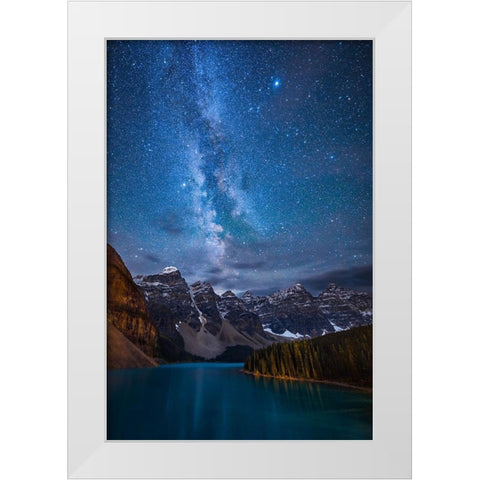 Moraine Lake Under The Night Sky White Modern Wood Framed Art Print by Zheng, Michael