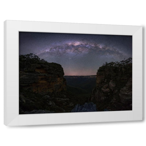 Night Sky Over Blue Mountains White Modern Wood Framed Art Print by Zhang, Yan
