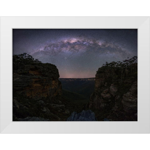 Night Sky Over Blue Mountains White Modern Wood Framed Art Print by Zhang, Yan