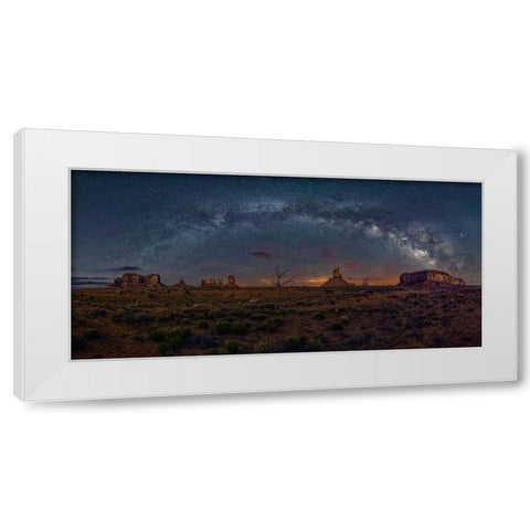 Milky Way Over The Monument Valley White Modern Wood Framed Art Print by Zhu, Hua