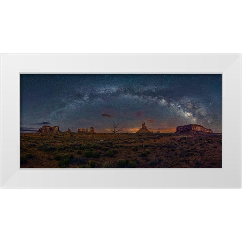 Milky Way Over The Monument Valley White Modern Wood Framed Art Print by Zhu, Hua