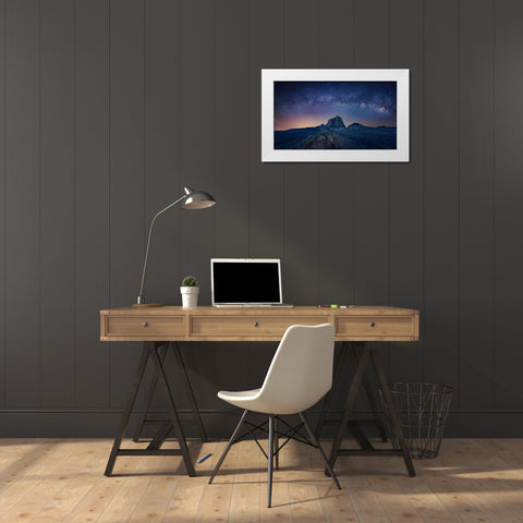 Ship Rock Under The Night Sky White Modern Wood Framed Art Print by Zheng, Michael