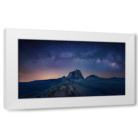 Ship Rock Under The Night Sky White Modern Wood Framed Art Print by Zheng, Michael
