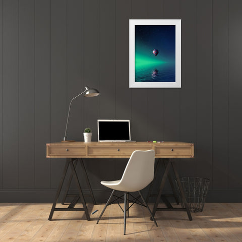 Balloon On Lake Batllava White Modern Wood Framed Art Print by Hamiti, Bess