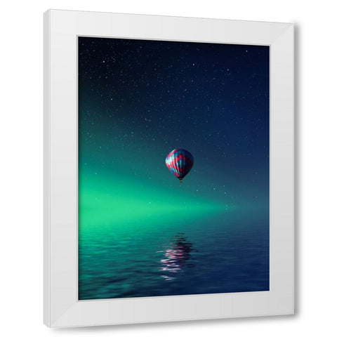 Balloon On Lake Batllava White Modern Wood Framed Art Print by Hamiti, Bess