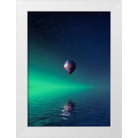 Balloon On Lake Batllava White Modern Wood Framed Art Print by Hamiti, Bess