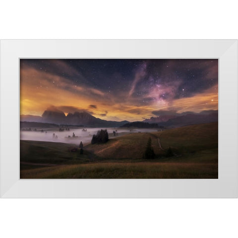 Alpe Di Siusi At Night White Modern Wood Framed Art Print by Krivec, Ales