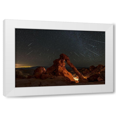Geminid Meteor Shower Above The Elephant Rock White Modern Wood Framed Art Print by Zhu, Hua