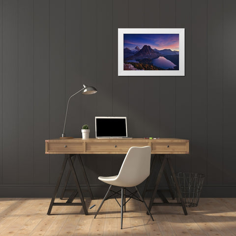 Twilight At Mount Assiniboine White Modern Wood Framed Art Print by Zhang, Yan