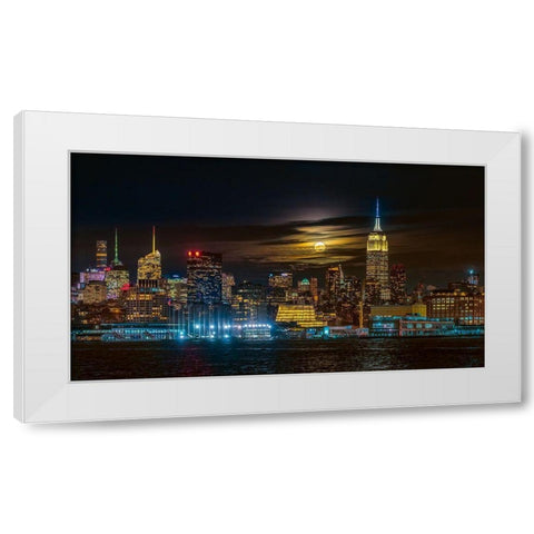 Super Blue Moon 2018-New York City White Modern Wood Framed Art Print by Zhu, Hua