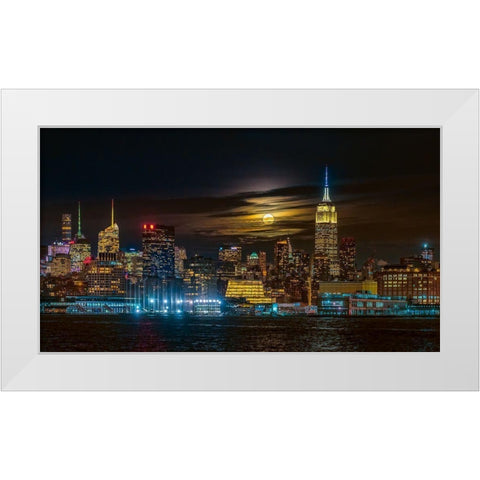 Super Blue Moon 2018-New York City White Modern Wood Framed Art Print by Zhu, Hua