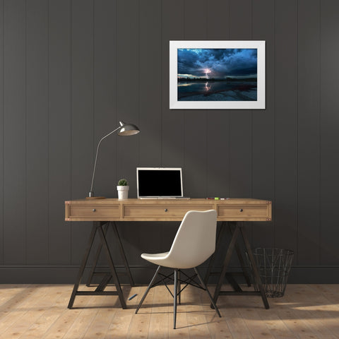 Lightning Above Turquoise Pool White Modern Wood Framed Art Print by Fu, Annie