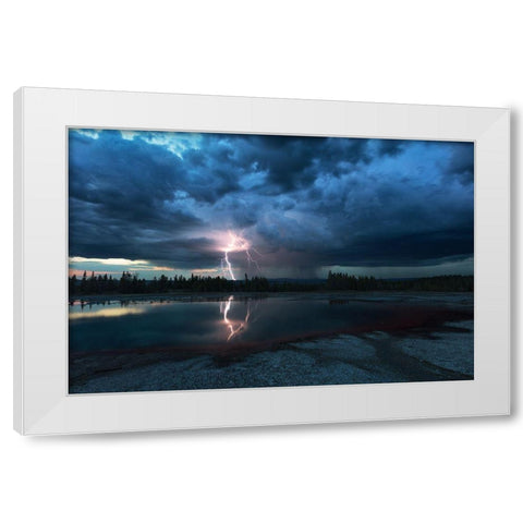 Lightning Above Turquoise Pool White Modern Wood Framed Art Print by Fu, Annie