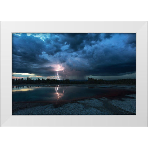 Lightning Above Turquoise Pool White Modern Wood Framed Art Print by Fu, Annie