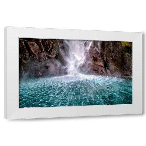 Stirling Falls Along Milford Sound White Modern Wood Framed Art Print by Hua