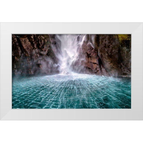 Stirling Falls Along Milford Sound White Modern Wood Framed Art Print by Hua