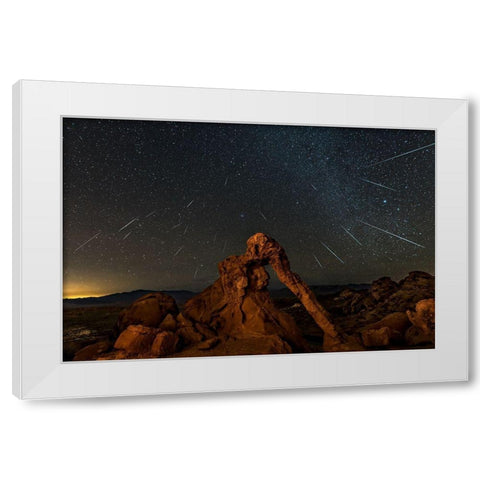 Geminid Meteor Shower Above The Elephant Rock White Modern Wood Framed Art Print by Zhu, Hua