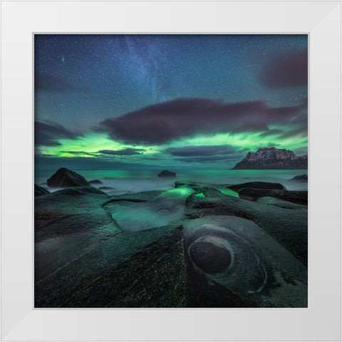 Chasing The Green Lady White Modern Wood Framed Art Print by R. Nebelski, Rafal
