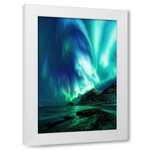 Haukland Beach White Modern Wood Framed Art Print by Fleckenstein, Martin