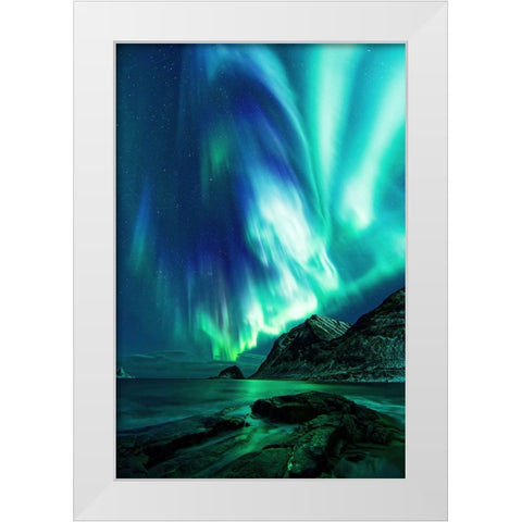 Haukland Beach White Modern Wood Framed Art Print by Fleckenstein, Martin
