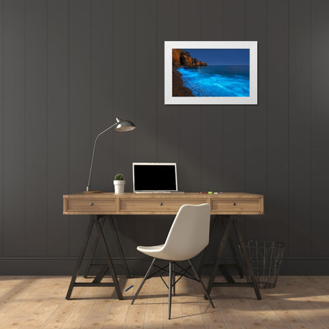 Bioluminescent Bay White Modern Wood Framed Art Print by Zhu, Hua