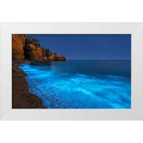Bioluminescent Bay White Modern Wood Framed Art Print by Zhu, Hua