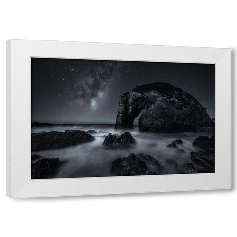The Horse At Night White Modern Wood Framed Art Print by Zhu, Jingshu