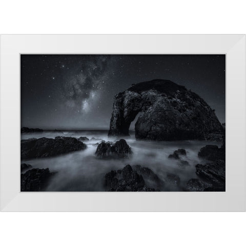 The Horse At Night White Modern Wood Framed Art Print by Zhu, Jingshu