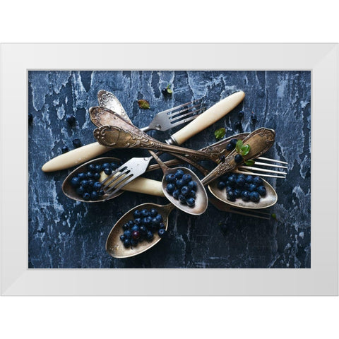 Spoonsablueberries White Modern Wood Framed Art Print by Karina, Aleksandrova