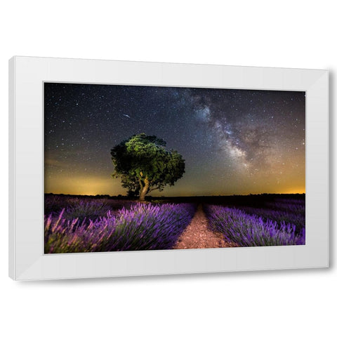 Night Landscape Of Brihuega,Spain. White Modern Wood Framed Art Print by Nunez, Adrian